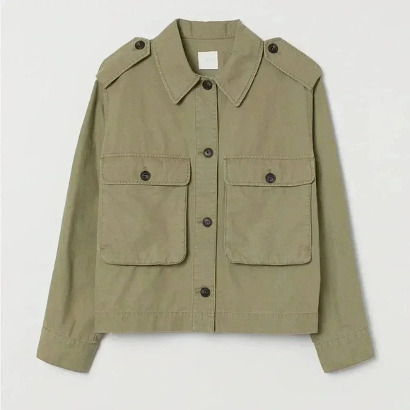 H&M Khaki Green Straight Cut Jacket Size L - Picture 1 of 9